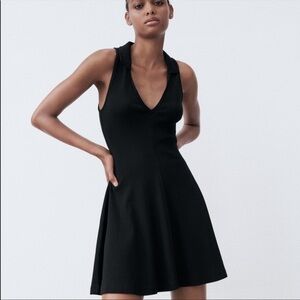 Zara Lapel Collared Ribbed Dress in Black‎ Size Small